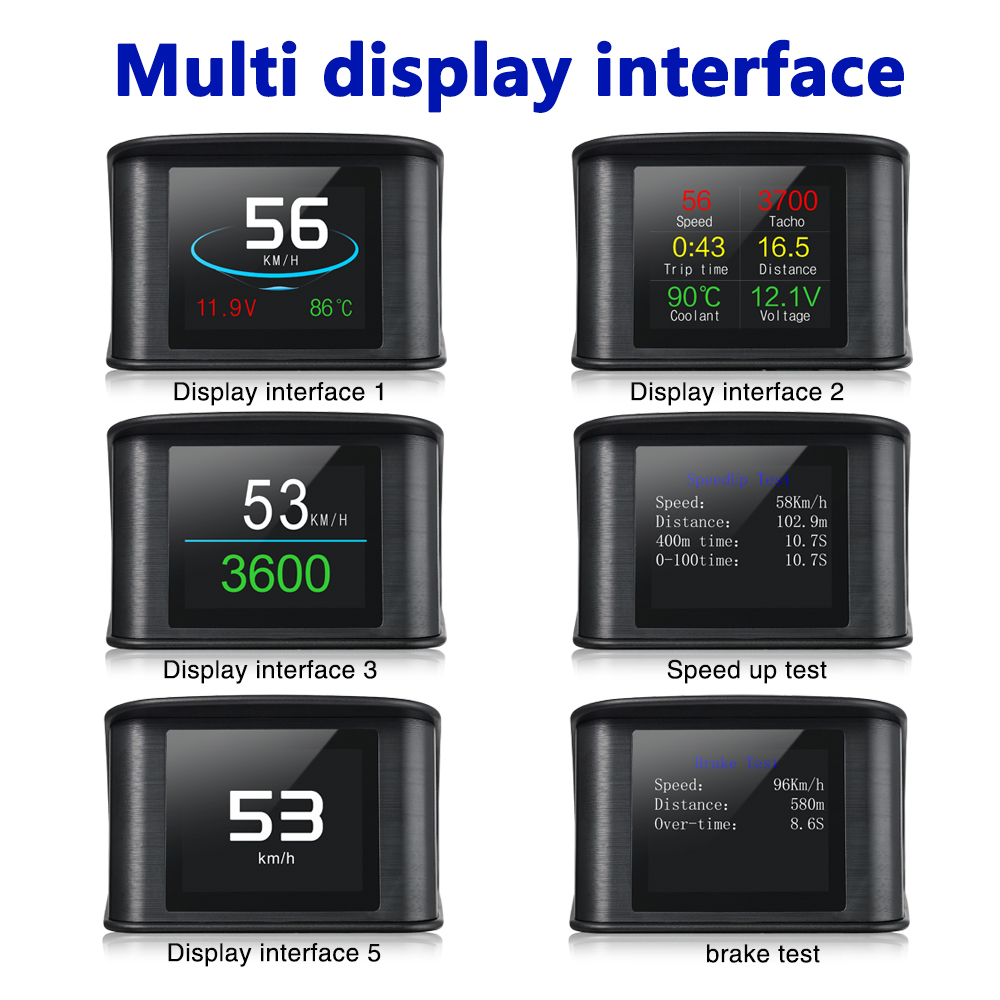 P10 OBD2 2.2 Pulgadas Corizante de Automóvil HUD Pantalla Smart Smart Digital Speedómetro LCD Pantalla OBD2 Alarma de Velocidad de Diagnóstico de Diagnóstico