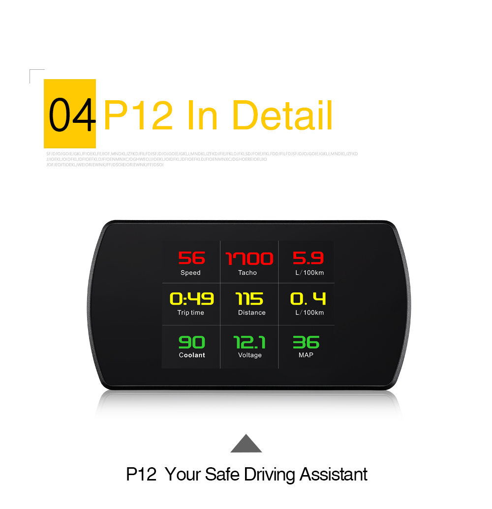 P12 Car Hud Head Up Display OBD2 On-board Diagnose Digital Display