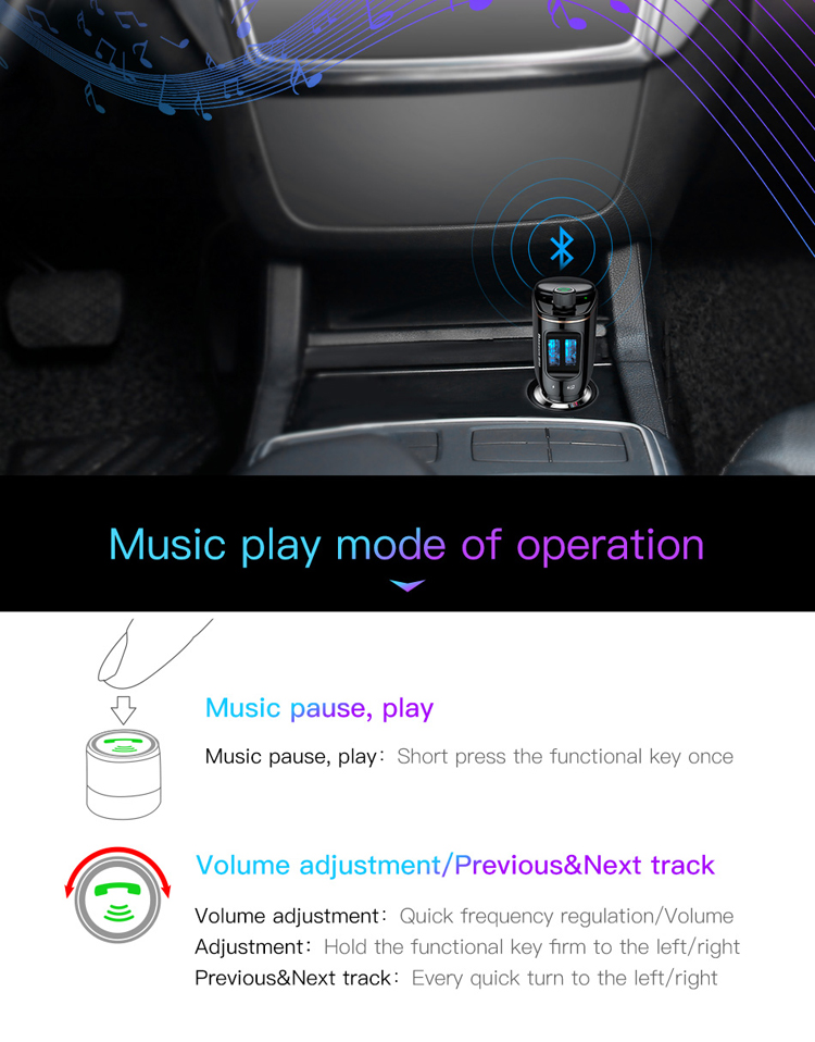 Baseus Wireless Bluetooth Manos Libres Reproductor De Música FM Transmisor Cargador De Coche Kit De Coche Para IPhone Samsung