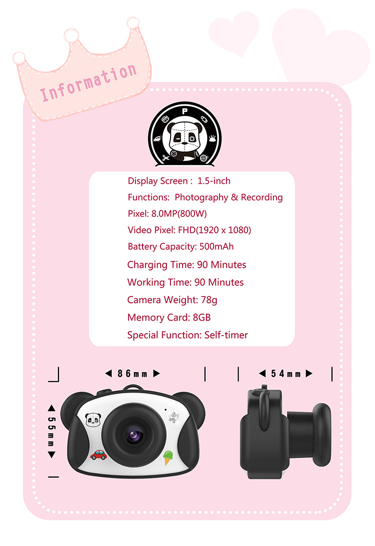 KINGXBAR Kids Camera Kids Digital Video Camera 1.5-inch 8MP 1080P HD Recorder Camcorder - Pink-2