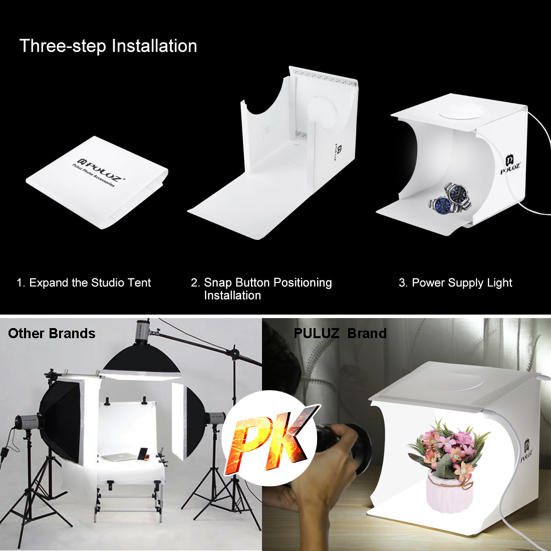 Puluz PU5022 Falten Tragbares Foto -beleuchtungsstudios -aufnahmes Zeltbox -kit Mit 2 LED -panels