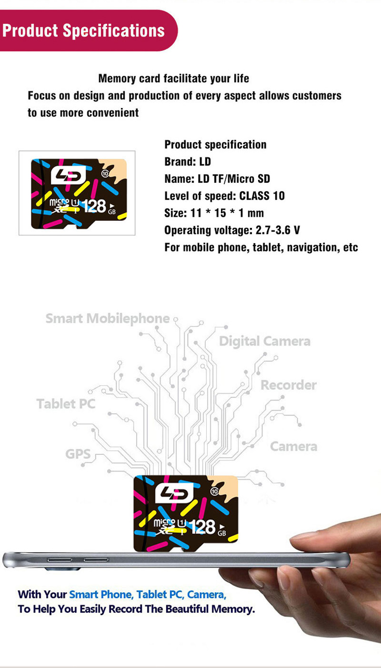 LD 128 gb Hochgeschwindigkeitsklasse 10 Micro SD/TF -speicherdatenspeicherkarte