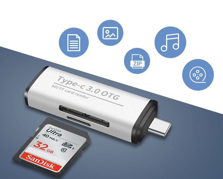 ADS-103 USB 3.0 TF Sd-kartenleser USB Typ-c Otg-adapter - Grau