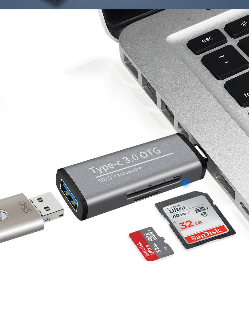 Ads-103 USB 3.0 TF SD Reker USB Tipo-c OTG Adaptador - Gris