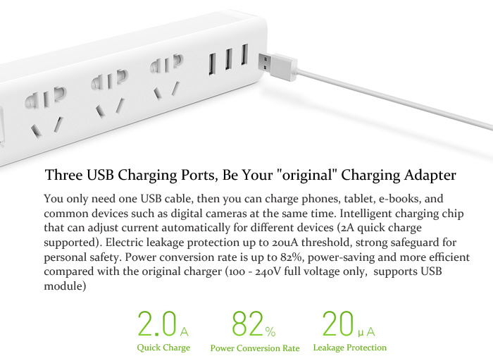 Xiaomi Smart Power Strip 3-USB-Port + 3 International Combination Power Jacks Plug Charger Adapter - CN Standard Plug/White-3