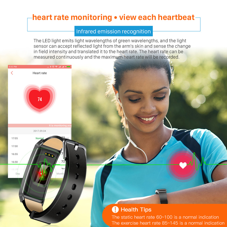 WP101 0.96-inch Screen Real-time Heart Rate Monitor IP67 Smart Wristband - Black-4