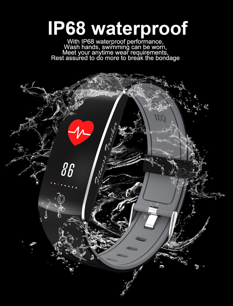 F10 0.96 Pouces Affichage Coloré Sommeil Moniteur De Fréquence Cardiaque Bluetooth 4.0 Bracelet Intelligent Pour Android - Gris