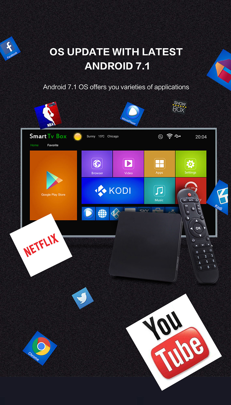 V10 4K TV Network Set-top Box 2.4G Wireless Android 7.1 Network Player - Bouche Britannique