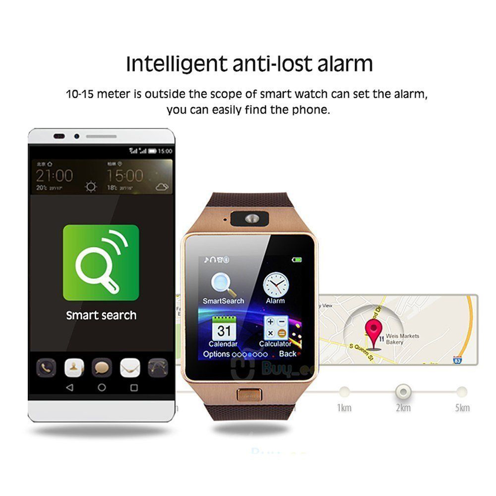 DZ09 Smart Watch Bluetooth Phone GSM SIM Call with Camera - Gold Color / Brown