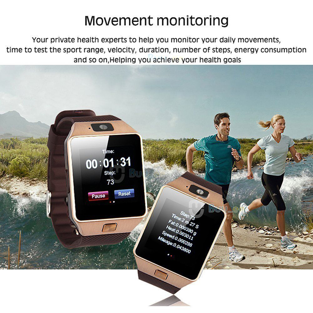 DZ09 Smart Watch Bluetooth Phone GSM SIM Call with Camera - Gold Color / Brown