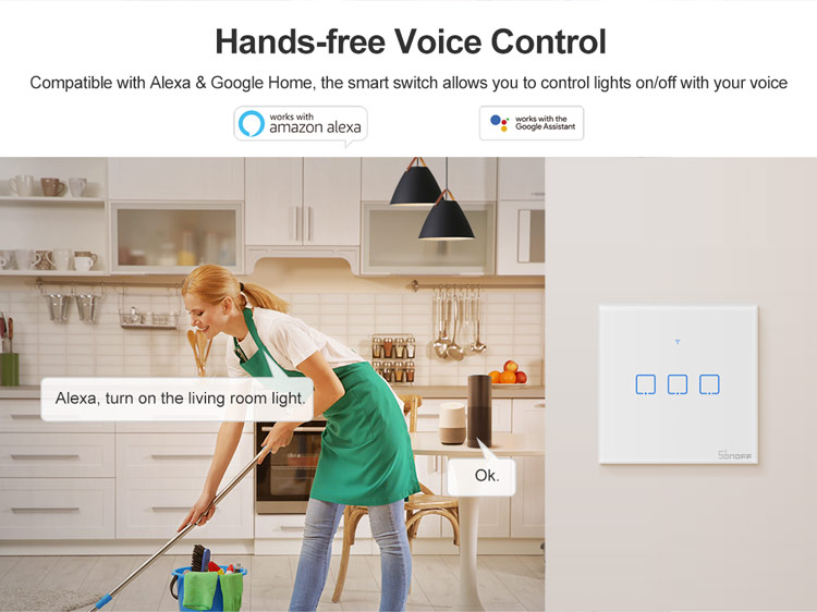 Sonoff T3EU2C-TX 86 Wi-fi Smart Switch App RF433 Пульт Дистанционного Управления Для Alexa Google Home eu Plug - 2 Банда