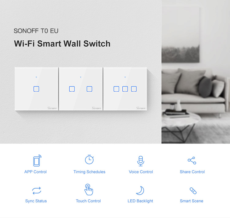 Sonoff T3EU1C-TX 86 Wi-fi Smart Switch App RF433 Удаленно Управление Для Alexa Google Home eu Plug - 1 Банда