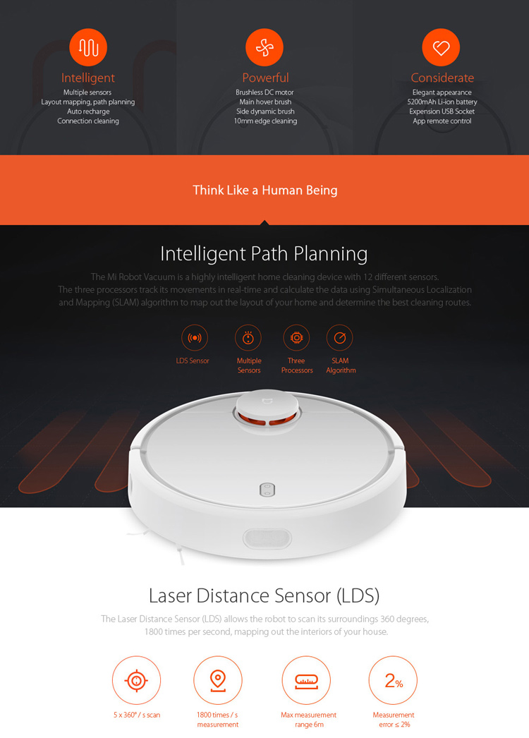 XIAOMI Mijia Smart Aspirador Robô de varredura doméstica-8