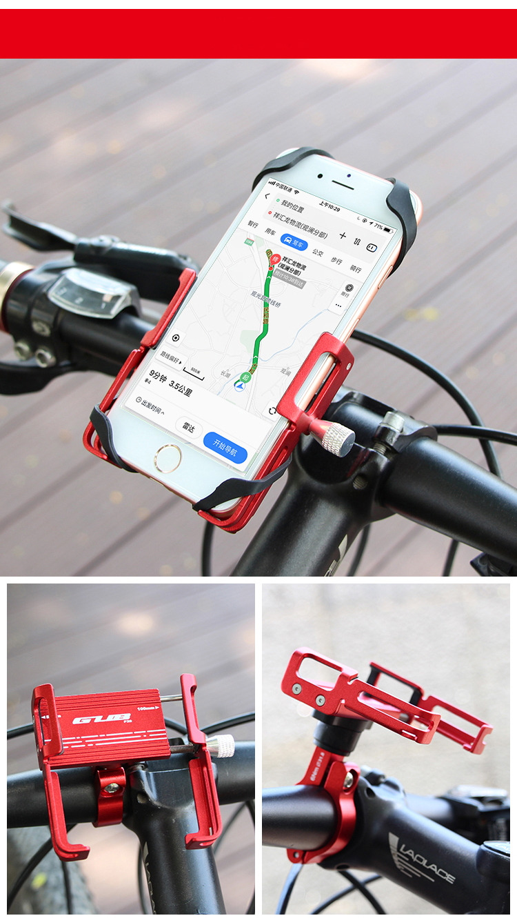 GUB P20 Alluminum Alluminum Universale a 360 Gradi Ruota Del Supporto Per Cellulare Ruoto Per Biciclette Per Biciclette Per Telefoni da 55-100 mm Per Telefoni da 55-100 mm - Rosso