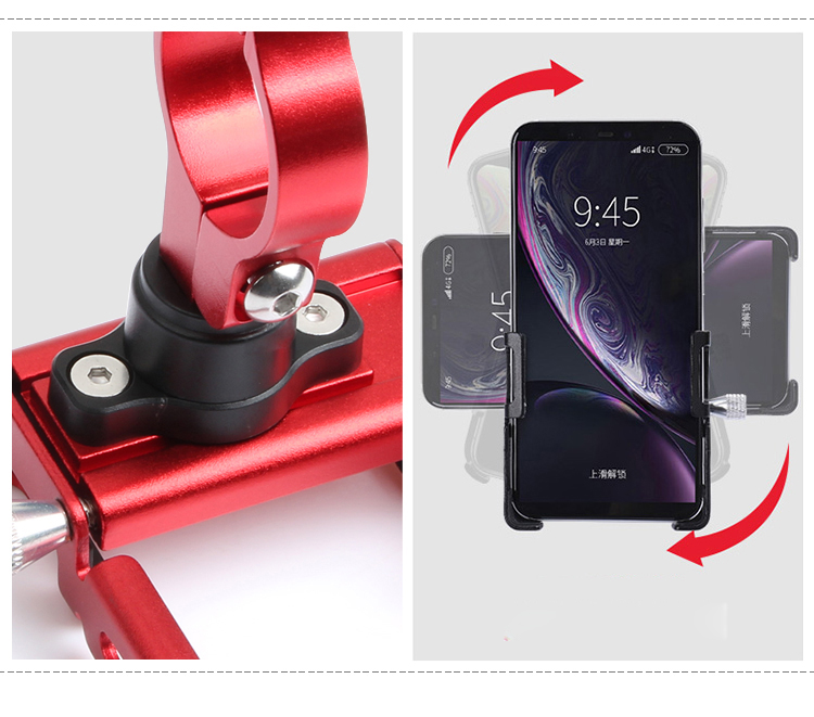 GUB P20 Aluminium Alloy Universal 360 Degrés Rotation du Support de Téléphone Portable Moulage du Vélo Pour 55-100 mm - Rouge