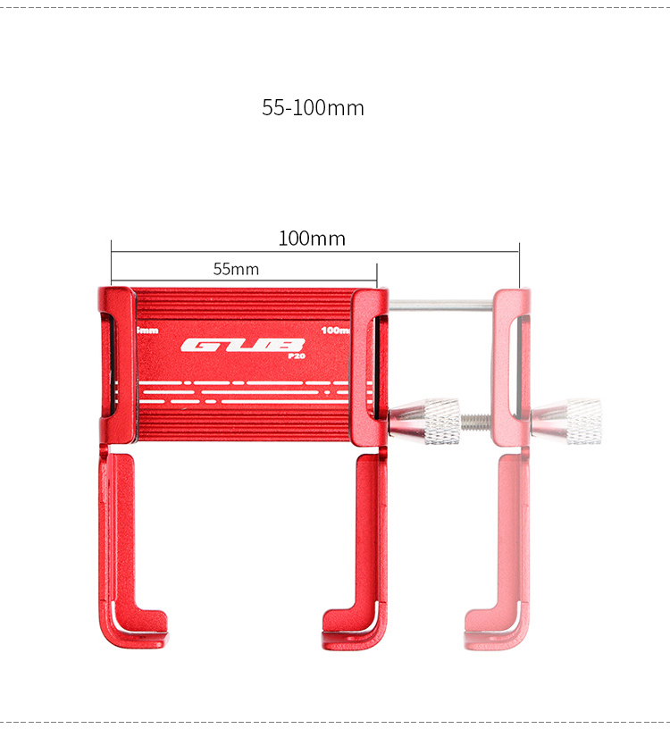 GUB P20 Aluminium Alloy Universal 360 Degrés Rotation du Support de Téléphone Portable Moulage du Vélo Pour 55-100 mm - Rouge