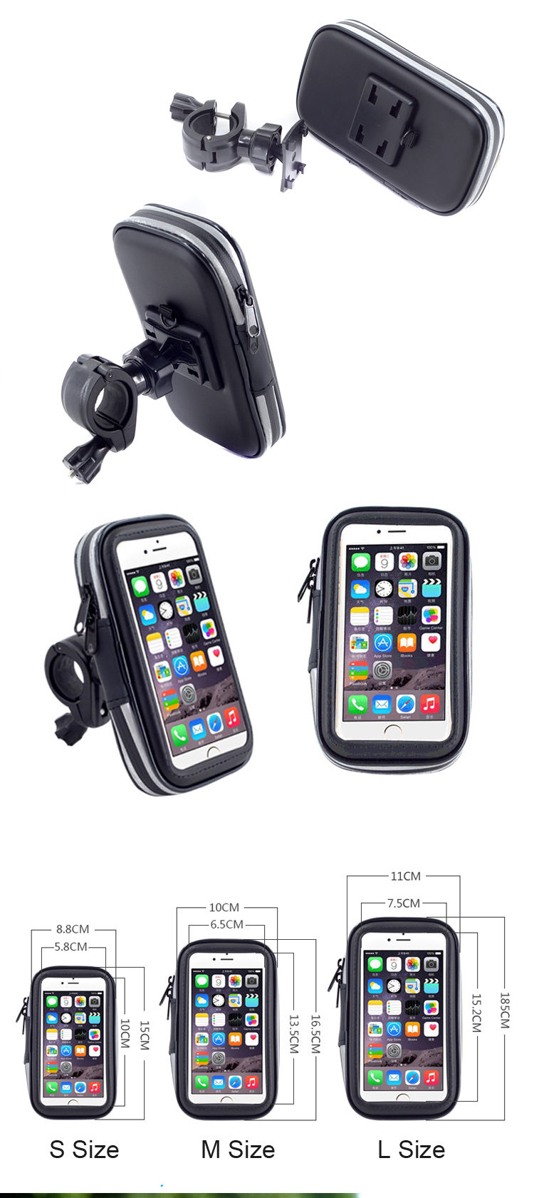LXH-032 Bicycle Bike Handlebar Mount Phone Holder Case for iPhone SE 5s 5 etc. - Size: S-2