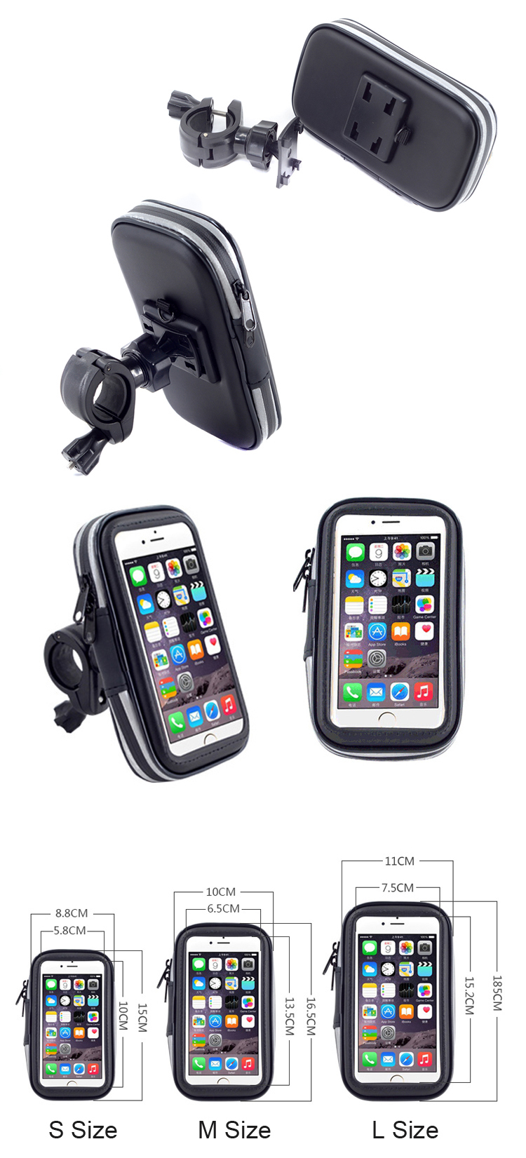 LXH-032 Bicycle Bike Handlebar Mount Holder Case for iPhone 8 7 6s 6 4.7 inch etc. - Size: M-2