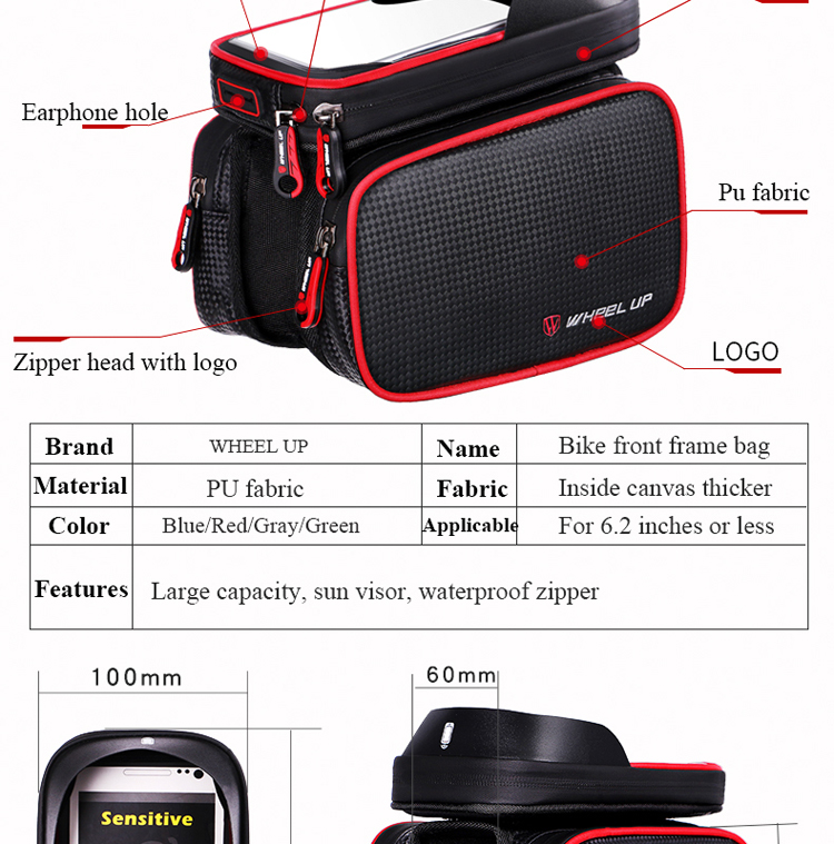 Rueda Hacia Arriba de 6.2 Pulgadas pu Fabor Fiber Grain Tpu Touch Screen Bag Bags Impermeable Bolsa de Teléfono - Rojo