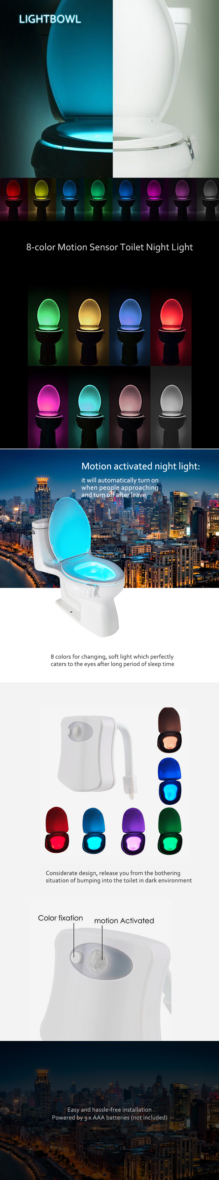 Lightbowl 8-color Motion Sensor Induction Bailet Night Light