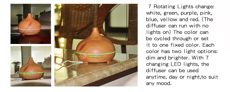 Alteração Portátil de 7 Cores LED Aroma Difusor de Óleo de 300 ml de Madeira de Aromaterapia de Aromaterapia Umidificador de ar - Preto / Plugue da ue