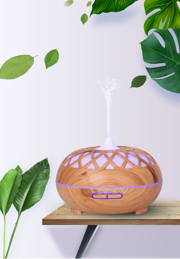 Atmósfera Colorida Luces Textura De Madera Diseño Hueco Humidificador De Aromaterapia Con Control De Eliminación - Enchufe Marrón / Au