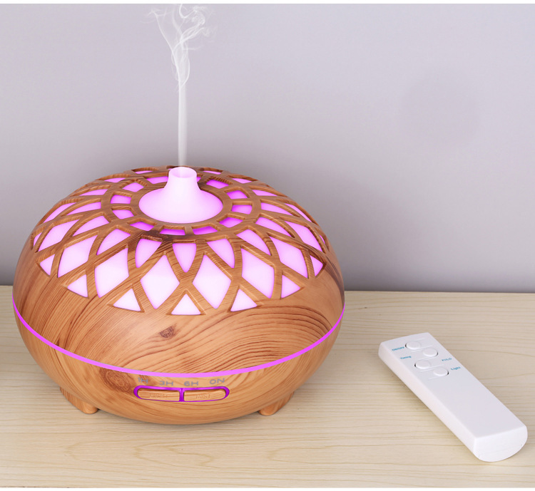 Atmósfera Colorida Luces Textura De Madera Diseño Hueco Humidificador De Aromaterapia Con Control De Eliminación - Enchufe Marrón / Au