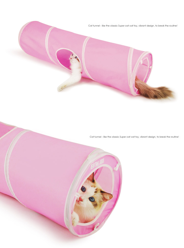 Foldable Cat Polyester Tunnel Pet Tube Discipline Toy, Length: 90cm - Pink-3