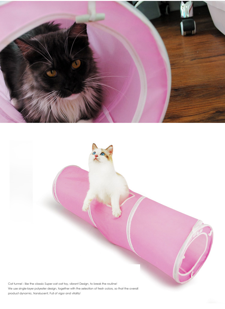 Foldable Cat Polyester Tunnel Pet Tube Discipline Toy, Length: 90cm - Pink-5