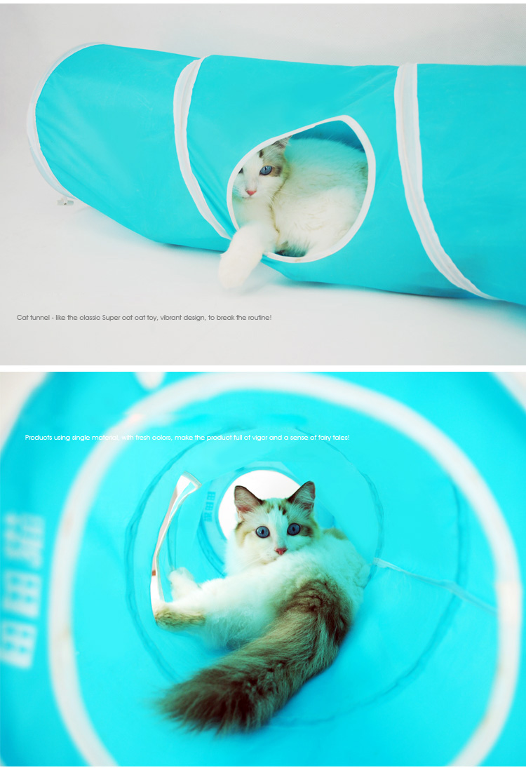 Cat Polyester Foldable Tunnel Cat Playing Toy, Length: 90cm - Blue-5
