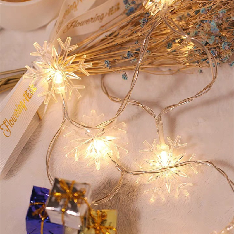 Garlands de Vacances de 3 Mètres Garland Snowflakes String Fairy Lights Battery Powered Hanging Ornaments Tree Party Force Home Decor - Blanc Chaud