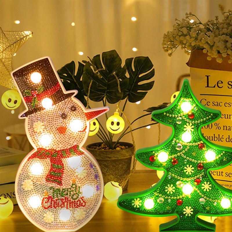 Weihnachtslichter DIY Creative Diamond Malerei Weihnachtsbaum Schneemann LED Night Light - Schneemann