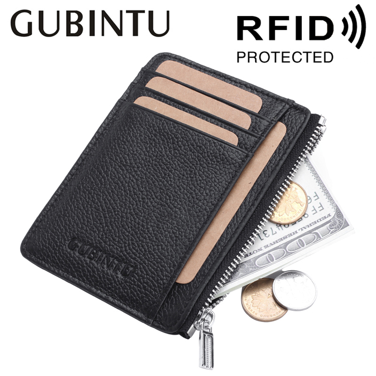 Gubintu 417 RFID Protegido Tarjeta de Crédito de Billetera de Cuero Genuina Holder de Bolsillo de Identificación - Negro