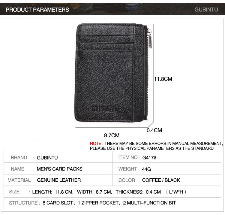 GUBINTU 417 RFID Protetto Protezione Vera Portafoglio in Pelle Vera Carta di Credito ID Pocket Pocket Pocket - Nero