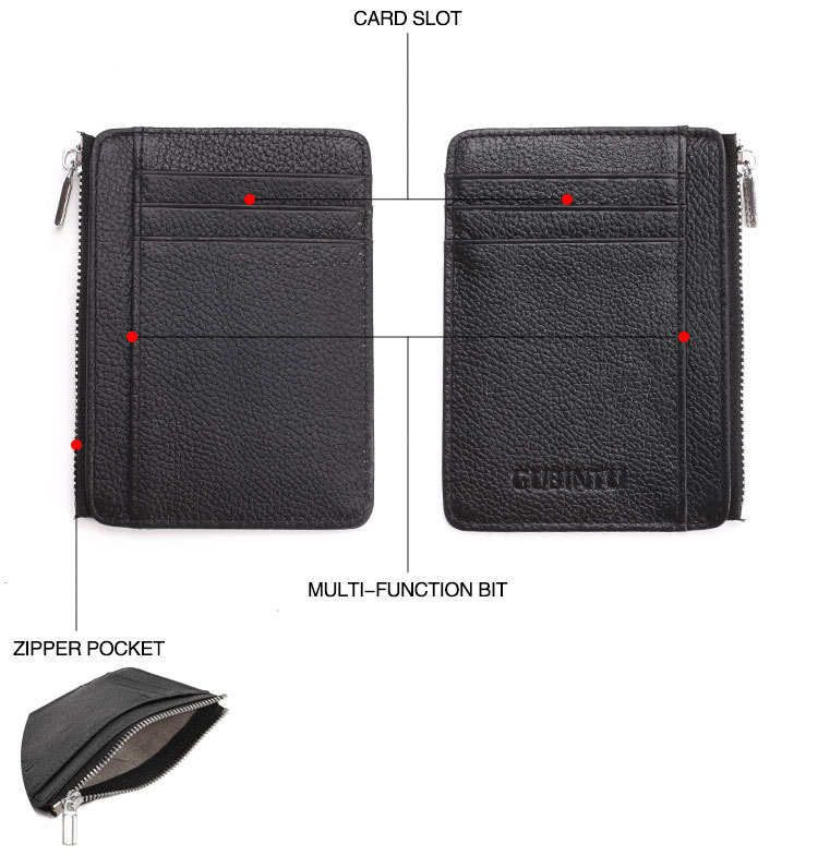 GUBINTU 417 RFID Protetto Protezione Vera Portafoglio in Pelle Vera Carta di Credito ID Pocket Pocket Pocket - Nero