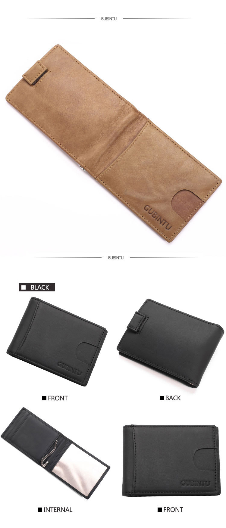 Gubintu Anti-diebstahl-kreditkartenhalter Echtes Leder Anti-magnetic RFID Money Clip Für Männer - Schwarz