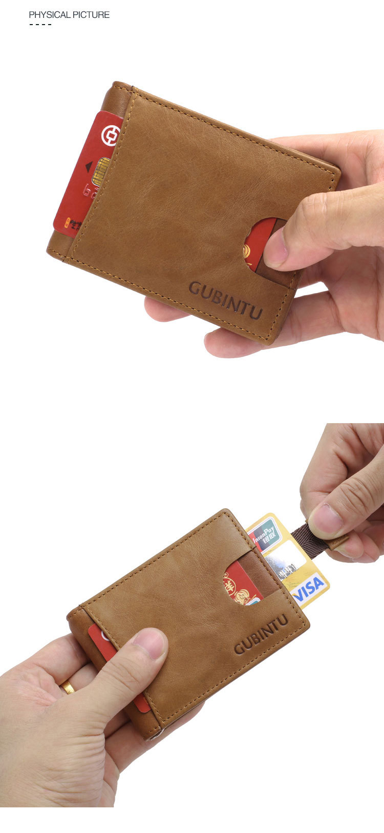 Gubintu Anti-diebstahl-kreditkartenhalter Echtes Leder Anti-magnetic RFID Money Clip Für Männer - Schwarz