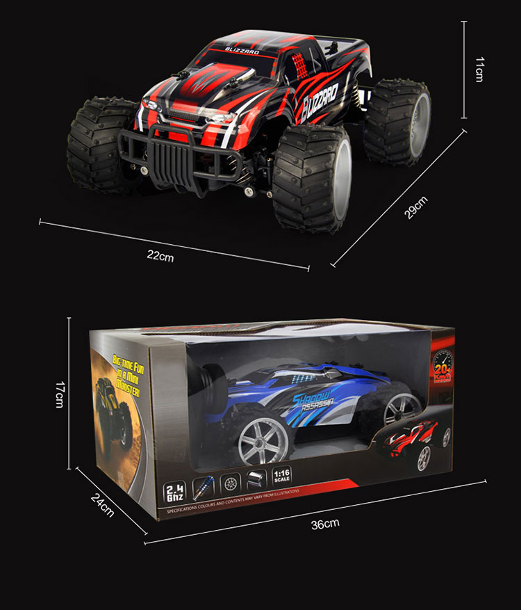 1/16 Escala de 2,4 Ghz de Tração Nas Quatro Rodas de Tração de Alta Velocidade Carro de Controle Remoto Off-road de Veículos - Preto + Vermelho / Plugue da ue