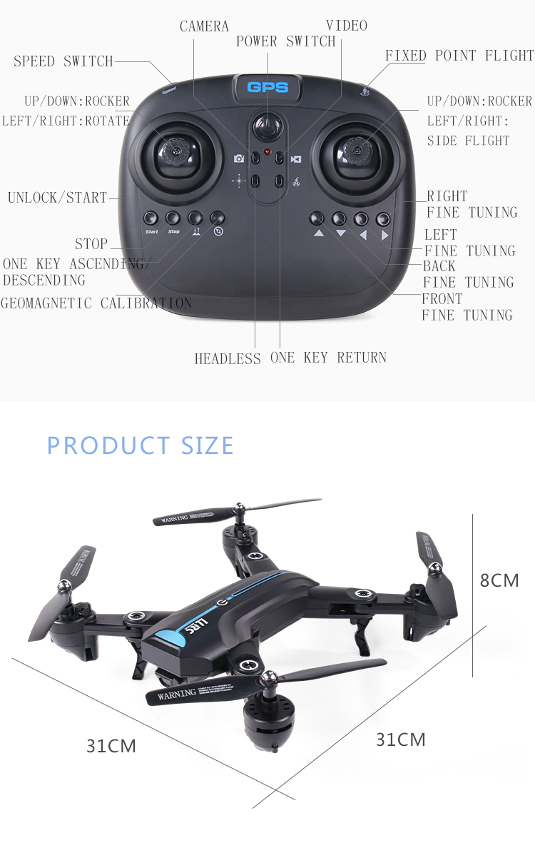 A6GPS-720P-5G Wide Angle Caméra à 4 Axes WiFi Pliage RC Quadcopter Drone Toy