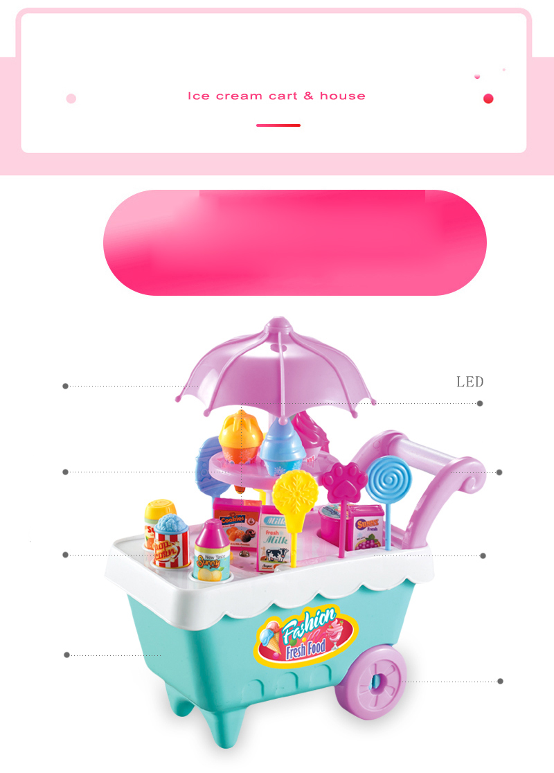 19pcs / Set Simulation Candy Ice Cream Cart Play Set Kinder Pädagogische Spielzeug Mit Licht Und Musik - Zufällige Farbe