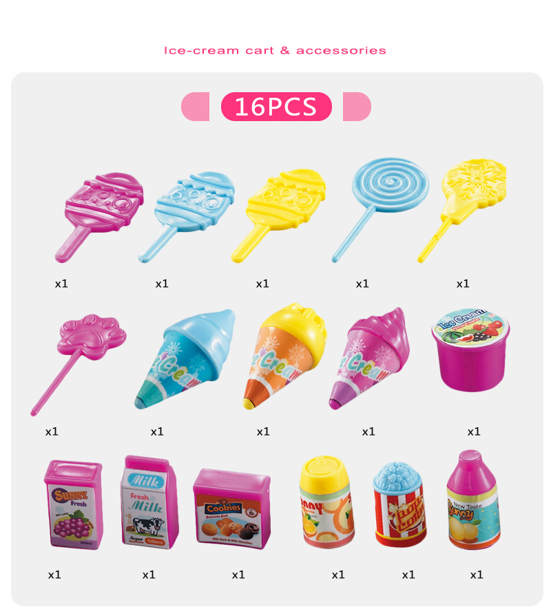 19pcs / Set Simulation Candy Ice Cream Cart Play Set Kinder Pädagogische Spielzeug Mit Licht Und Musik - Zufällige Farbe