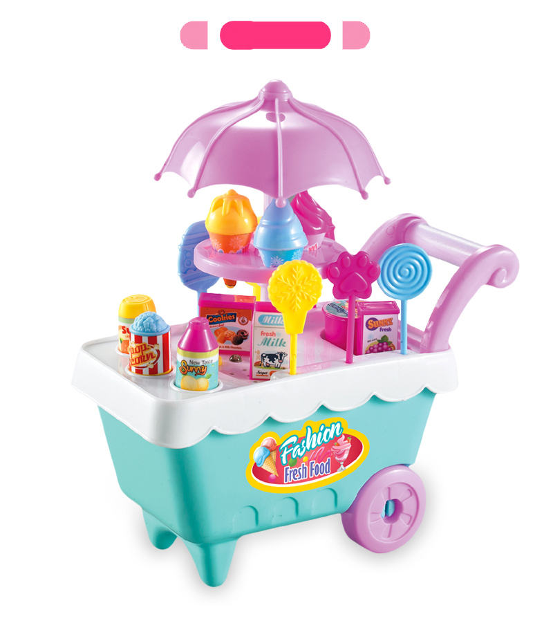 19pcs / Set Simulation Candy Ice Cream Cart Play Set Kinder Pädagogische Spielzeug Mit Licht Und Musik - Zufällige Farbe