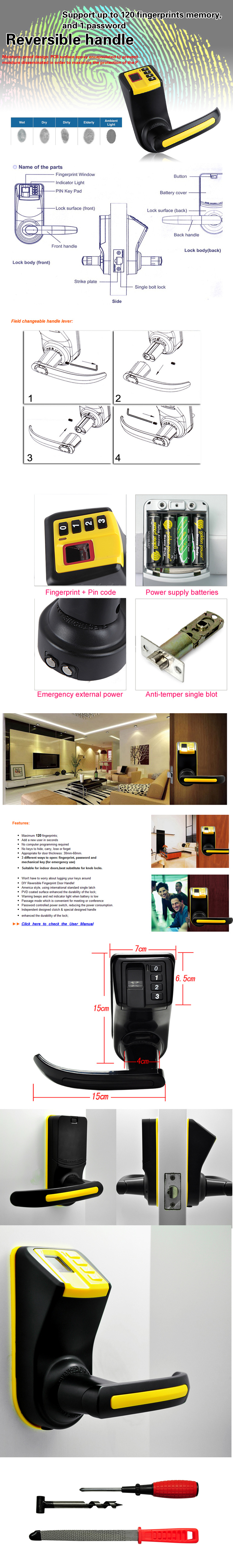 LS-9 DIY Fingerprint Door Lock with Password and Mechanical Key - Yellow + Black-1