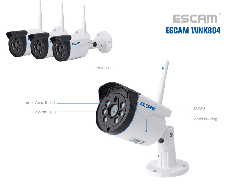 Escam WNK804 Wireless NVR -kit Mit 8ch HD 720p IP66 WiFi IP -kameras - EU -stecker