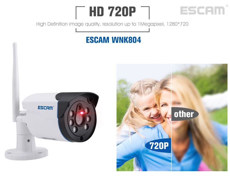 ESCAM WNK804 Kit NVR Wireless Con Telecamere IP WiFi HD 8CH Outdoor 8CH - Plug. Regno Unito