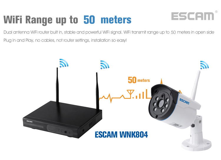 Escam WNK804 Wireless NVR -kit Mit 8ch HD 720p IP66 WiFi IP -kameras - EU -stecker