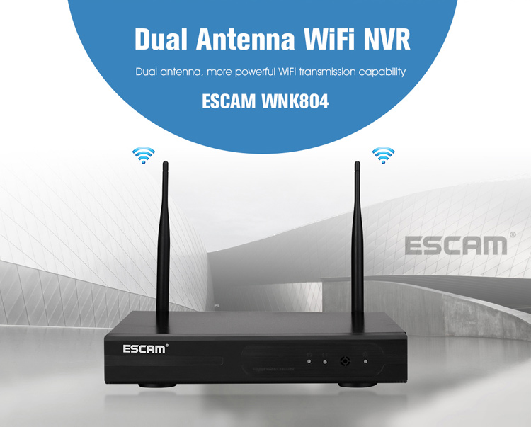 ESCAM WNK804 Kit NVR Wireless Con Telecamere IP WiFi HD 8CH Outdoor 8CH - Plug. Regno Unito