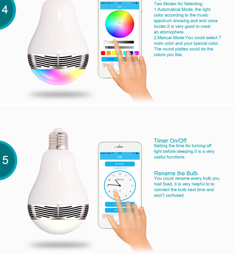 E27 3W Bluetooth Smart LED Light Bulb with Speaker for Home Office-8