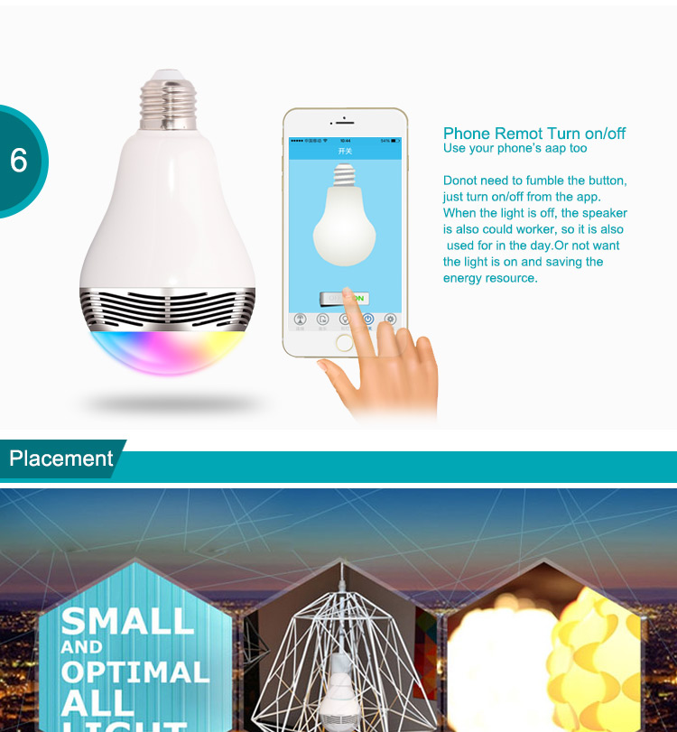 E27 3W Bluetooth Smart LED Light Bulb with Speaker for Home Office-9