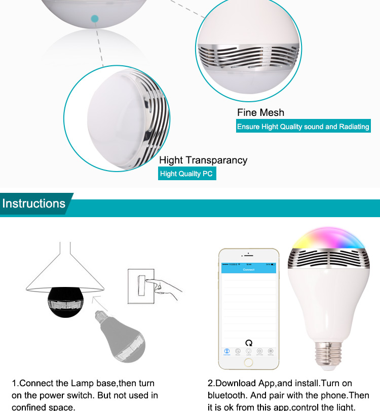 E27 3W Bluetooth Smart LED Light Bulb with Speaker for Home Office-18